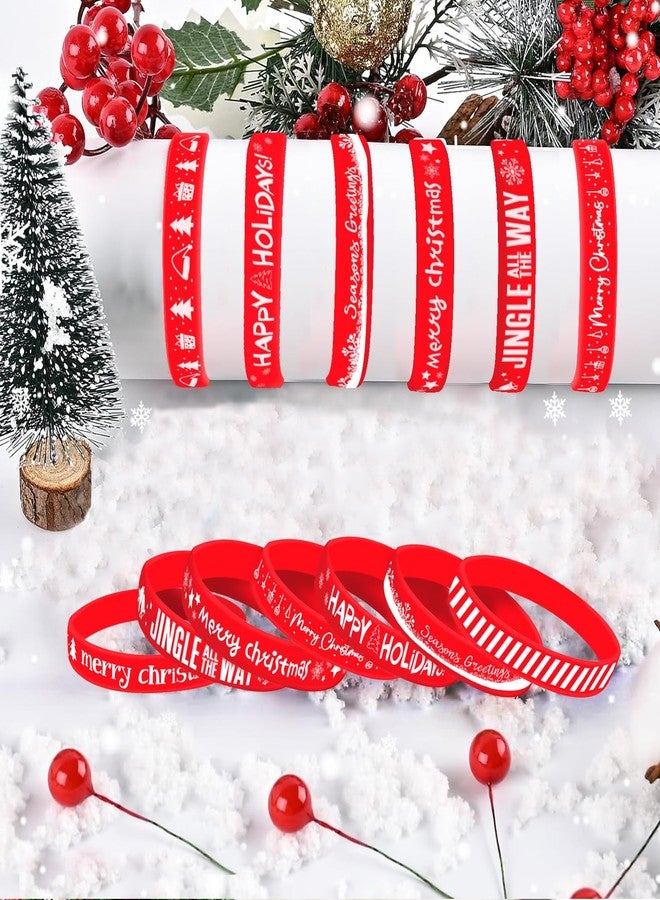 Morcheiong 42 Pieces Christmas Rubber Bracelets 7 Classic Design Silicone Wristbands for Merry Xmas Party Favors (Red) - Image 3
